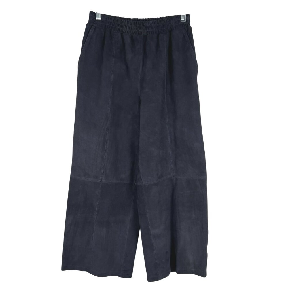 Karen Millen Goat Suede Cropped Pull On Pants Size 6 Black‎ Wide Leg PT-2672